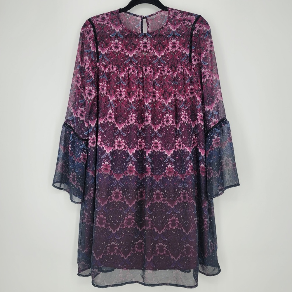 Nanette Lepore Printed Bell Sleeve Boho Dress Sz 6